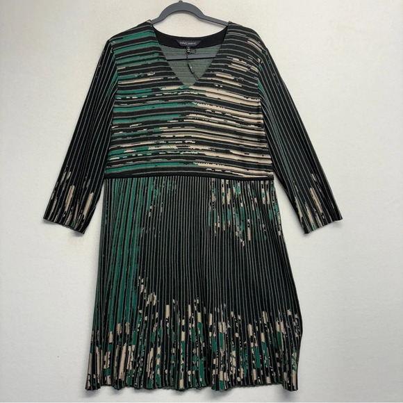 NWT Ming Wang Green and Black V-Neck Patterned Ribbed Soft Knit Dress L - Picture 7 of 13